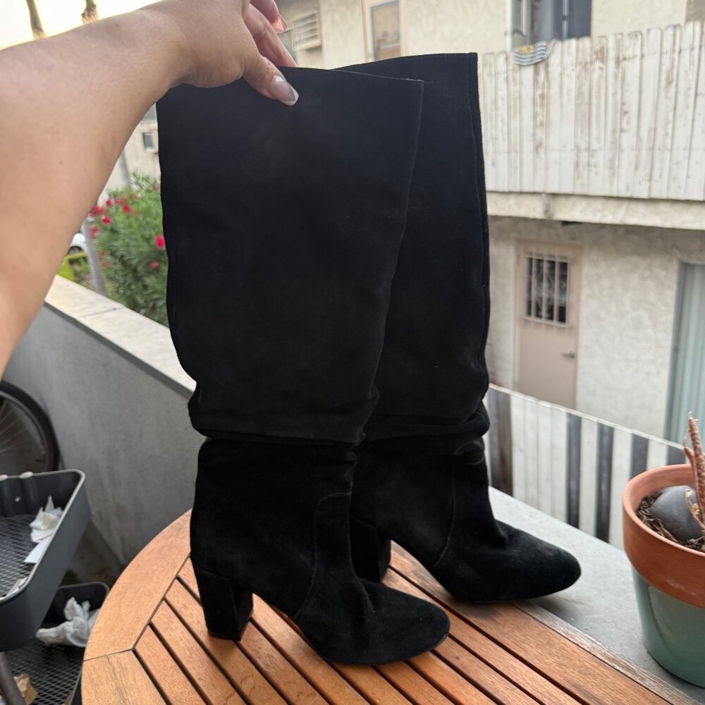Steve Madden Black  Suede Knee-High Block Heel Boots Size 9.5
